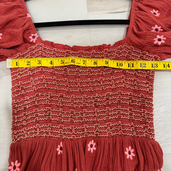 Women XS/S Floral Embroidered Midi Maxi Dress Long Puff Sleeve Square Neck - Picture 13 of 16